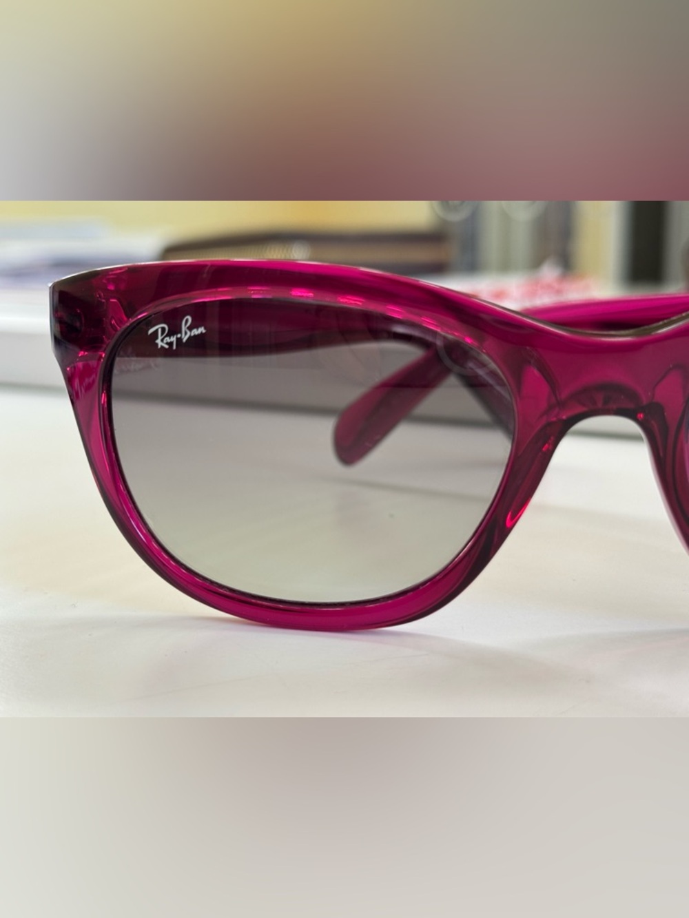 Ray-Ban Women's Fuchsia Transparent Cat-Eye Sunglasses | Retro Chic